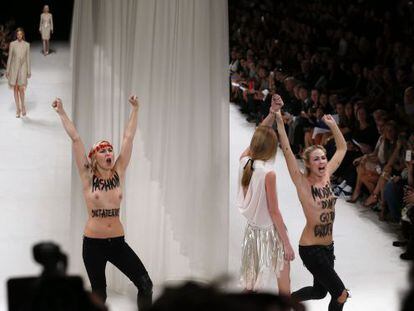 Activistas del movimiento Femen, en el desfile parisino de Nina Ricci.