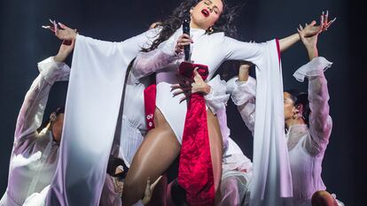 Rosalía, en un concierto en el WiZink Center de Madrid en diciembre de 2019.