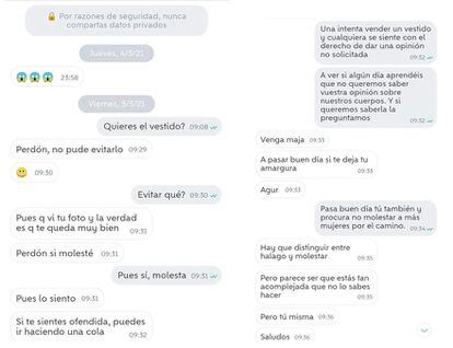 Capturas de pantalla de la conversación de Ana en Wallapop. 