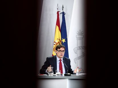 Salvador Illa, durante su última rueda de prensa posterior al Consejo de Ministros, en La Moncloa, Madrid, el 26 de enero.