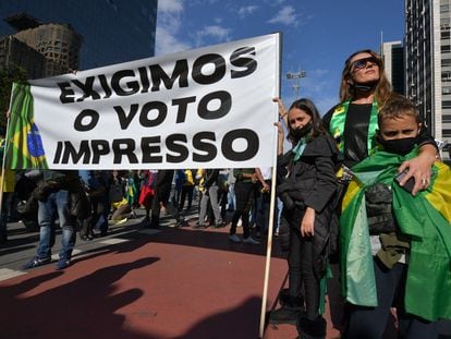 Protesta a favor del voto impreso en Brasilia, en agosto del año pasado.