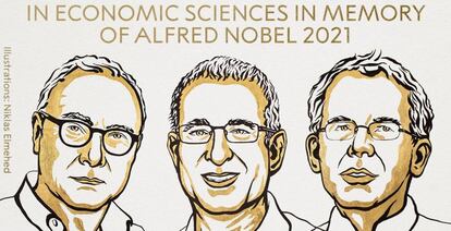 Los galardonados con el Nobel de Economía 2021.