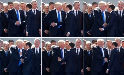 Apreton de manos de Trump y Macron en la cumbre de Bruselas.