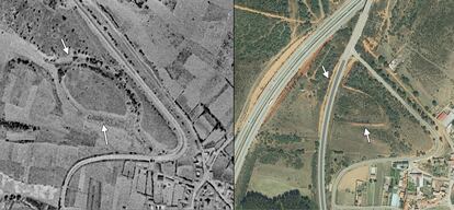 Castro de Pradorrey, antes y después de su destrucción por la carretera Nacional VI y una gravera que lo vació completamente.