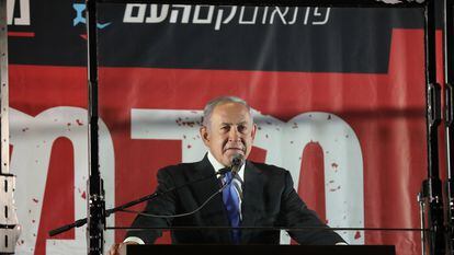 El ex primer ministro israelí Benjamín Netanyahu, el miércoles en una concentración contra el Gobierno en Jerusalén.