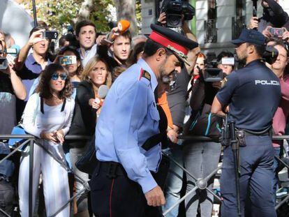 El jefe de los Mossos d&#039;Esquadra, Josep Llu&iacute;s Trapero, a su salida de la Audiencia Nacional