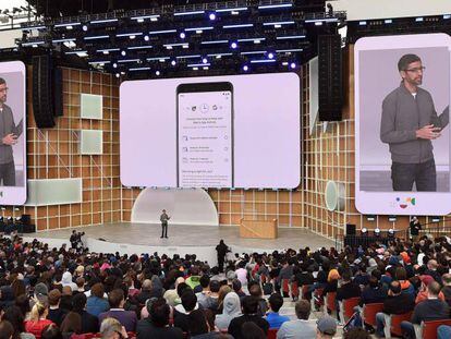 El CEO de Google, Sundar Pichai, durante la conferencia de desarrolladores I/O de 2019. 