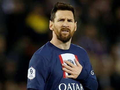 Leo Messi, en un partido contra el Ajaccio en el Parque de los Príncipes de París, el 13 de mayo.
