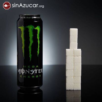 Una lata de Monster (553ml) tiene 60 gramos de azúcar: 15 terrones. 