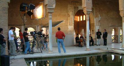 Un momento del rodaje del documental 'Morente sueña la Alhambra', en 2005.