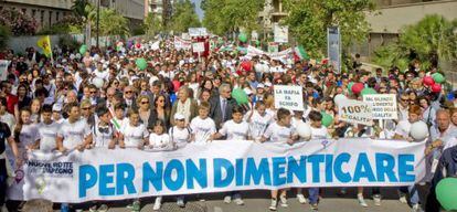 Manifestaci&oacute;n en recuerdo de los jueces Falcone y Borselino, el jueves en Palermo.