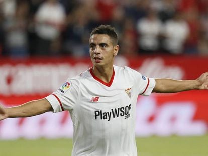 Ben Yedder celebra un gol con el Sevilla.