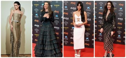 Desde la izquierda, Milena Smit, Ángela Molina, Aitana y Paz Vega en la gala de los Premios Goya 2021