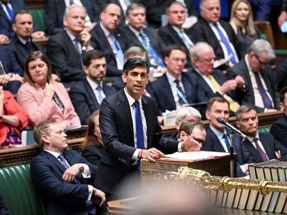El primer ministro del Reino Unido, Rishi Sunak, este lunes en la Cámara de los Comunes
