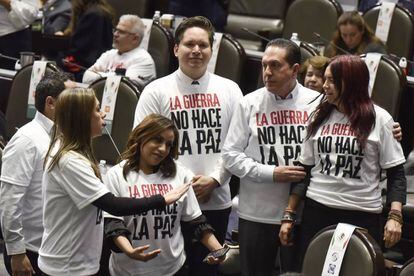 Legisladores opositores hoy en la Cámara de Diputados.