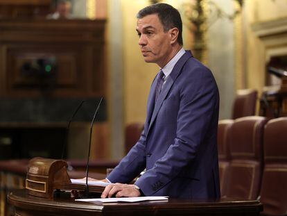 El presidente del Gobierno, Pedro Sánchez, interviene en el Congreso de los Diputados este miércoles.