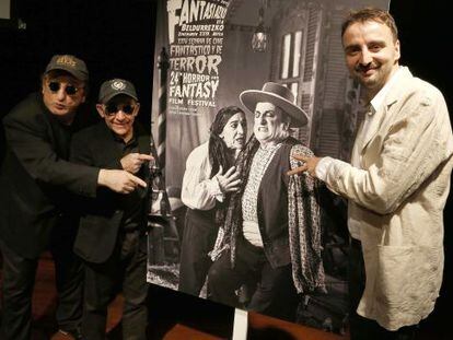 Gurruchaga, Popotxo y Beltrán, durante la presentación del cartel de la Semana de Cine Fantástico y de Terror.