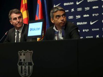 El responsable de los deportes profesionales del Barcelona y el secretario técnico, Robert Fernández, analizan el mercado de fichajes azulgrana