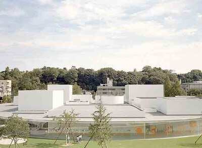 Vista exterior del Museo de Arte Contemporáneo del Siglo XXI realizado por Kazuyo Sejima en Kanazawa, Japón.