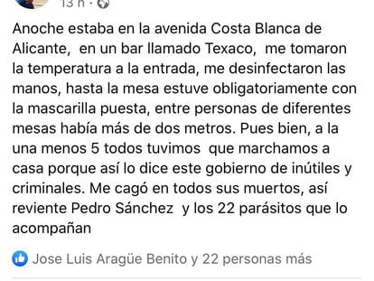 Publicación del concejal del PP en la Granja de San Ildefonso Juan Carlos Gómez Matesanz en su cuenta de Facebook.
