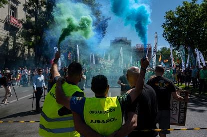 Un momento de la manifestación, este sábado en Madrid. 