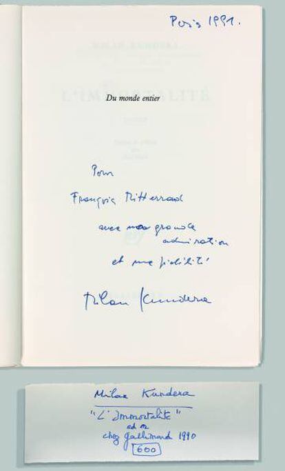 Dedicatoria para Mitterand de Milan Kundera.