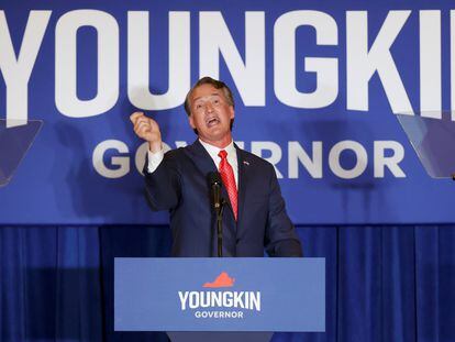 El aspirante republicano Glenn Youngkin, este martes tras conocer los resultados, en Chantilly (Virginia).
