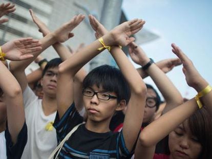 El estudiante Joshua Wong durante las protestas en Hong Kong, en 2014.
