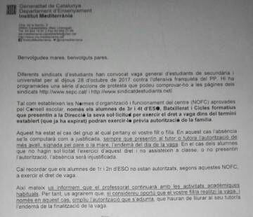 Carta del centro Mediterrània de Castelldefels.