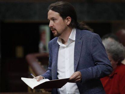 Pablo Iglesias en el pleno del Congreso de la moción de censura de Unidos Podemos contra Mariano Rajoy.