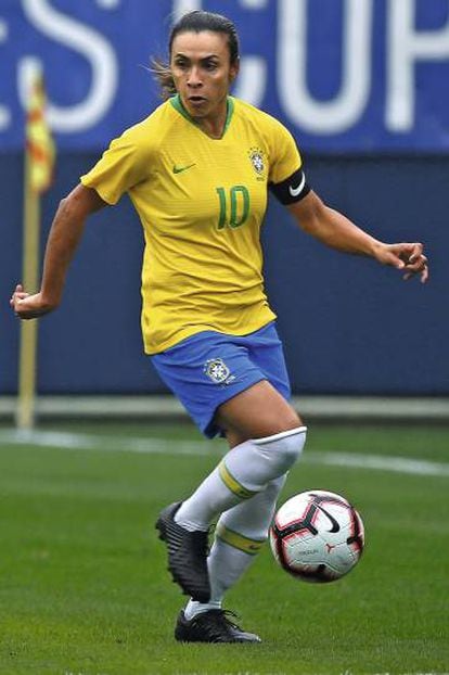 Marta durante un partido con la selección de Brasil en marzo.