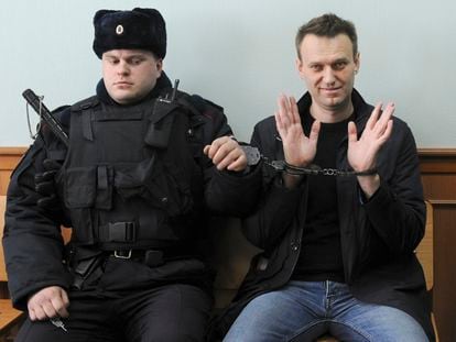 Alexéi Navalni, tras ser detenido en Moscú el 30 de marzo de 2017.