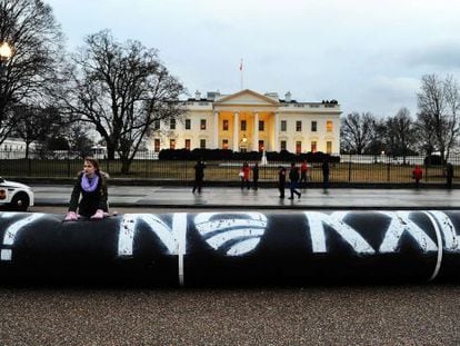 Una protesta en 2014 frente a la Casa Blanca contra el oleoducto