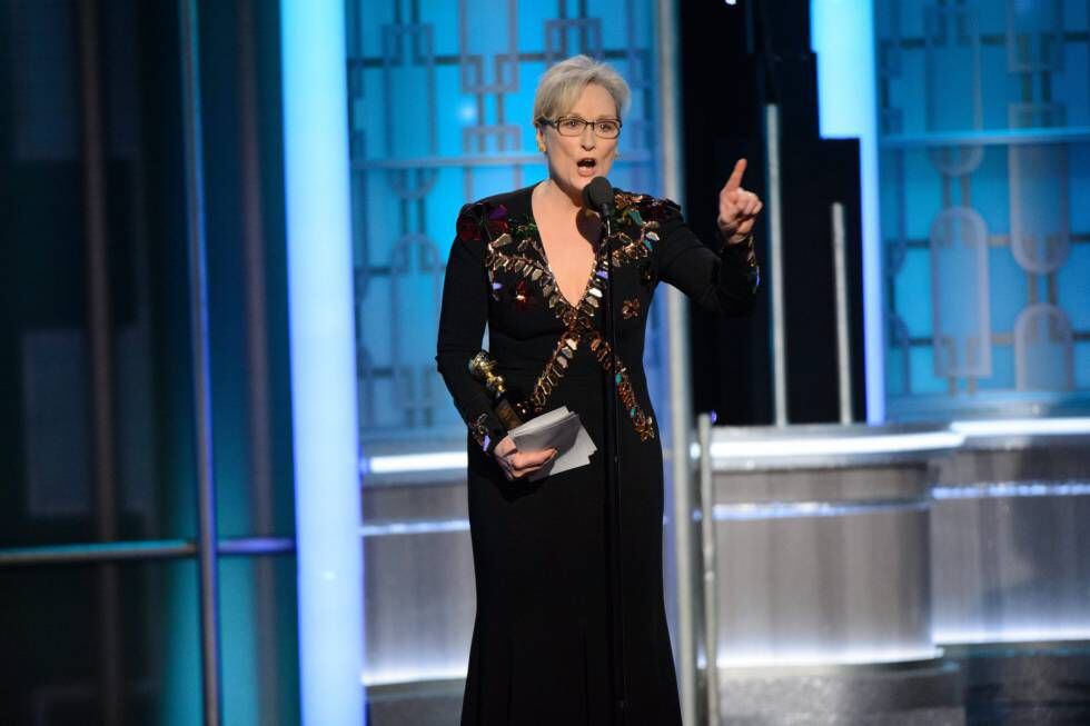 Meryl Streep, en la ceremonia de los Globos de Oro, en la que criticó a Donald Trump, el pasado lunes.