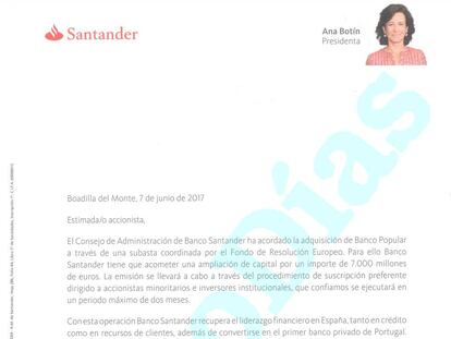 La carta que ha remitido Ana Botín a sus accionistas.