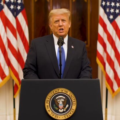 Una imagen del último mensaje como presidente de EE UU de Donald Trump, este martes.