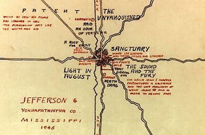 Mapa de Yoknapatawpha, imaginado por Faulkner.