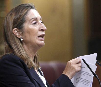 La ministra de Fomento, Ana Pastor, durante su intervención en la sesión de control al Gobierno, esta miércoles en el Congreso de los Diputados.