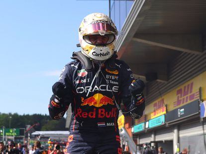 Max Verstappen celebra su victoria en el GP de Bélgica este domingo.