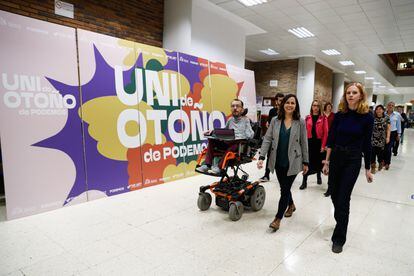 Pablo Echenique, Ione Belarra y Lilith Verstrynge, este viernes en la inauguración de la Universidad de Otoño en Madrid.