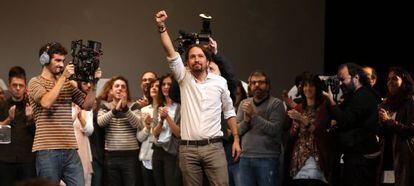 Pablo Iglesias en la asamblea ciudadana de Podemos, el pasado noviembre.