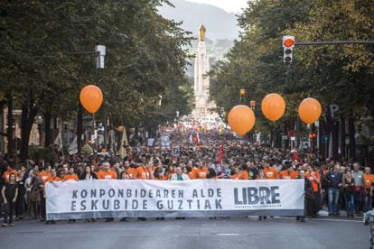 Manifestaci&oacute;n celebrada en Bilbao en 2013, en rechazo al juicio de la Audiencia Nacional en contra de los j&oacute;venes.