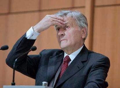 Jean-Claude Trichet, durante la conferencia de ayer en Francfort.