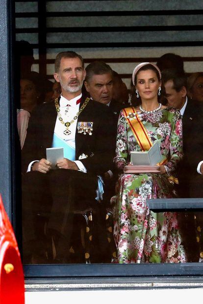Los Reyes de España, durante la ceremonia de proclamación oficial del ascenso de Naruhito al Trono del Crisantemo, en Tokio.