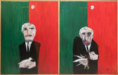 'La colombe est étranglée (dyptique)' (La paloma es estrangulada), obra de Eduardo Arroyo de 1963, que se expone en la exposición pero no pertenece al PCF.