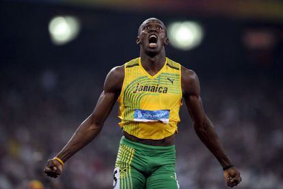 Bolt en la final de los 200 metros masculinos de Pekín 2008