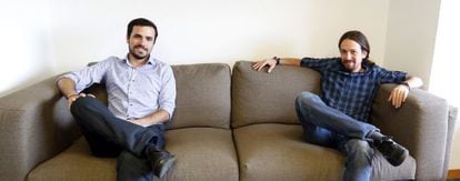 Pablo Iglesias y Alberto Garzon, durante su reuni&oacute;n de la pasada semana. 