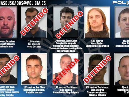 Cartel difundido por la Policía, con los 10 fugitivos más buscados, de los que ya solo quedan cinco por detener.