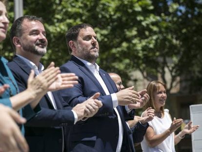 Acto de campa&ntilde;a por el S&iacute; al referendum de Catalu&ntilde;a de Esquerra Republicana, con Oriol Junqueras y Alfred Bosch. 