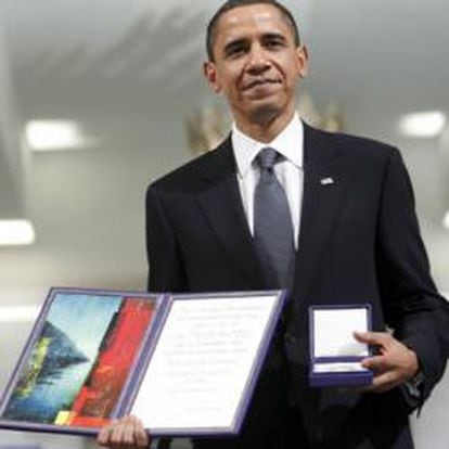 El presidente Barack Obama en la entrega del Premio Nobel de la Paz